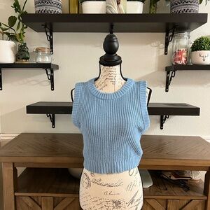 Divided Blue Ribbed Sleeveless Crop Tank